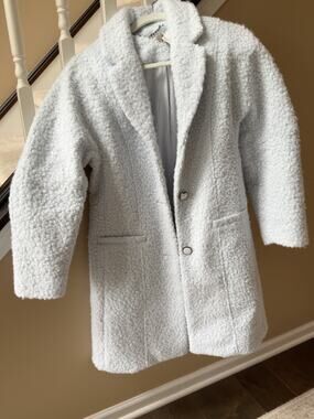 NWT women Anthropologie Maeve Tailored Boucle Coat XS Soft Sky Blue Hemmed 36”